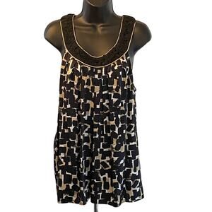 White House Black Market Silk Top Black & Gold Size Large